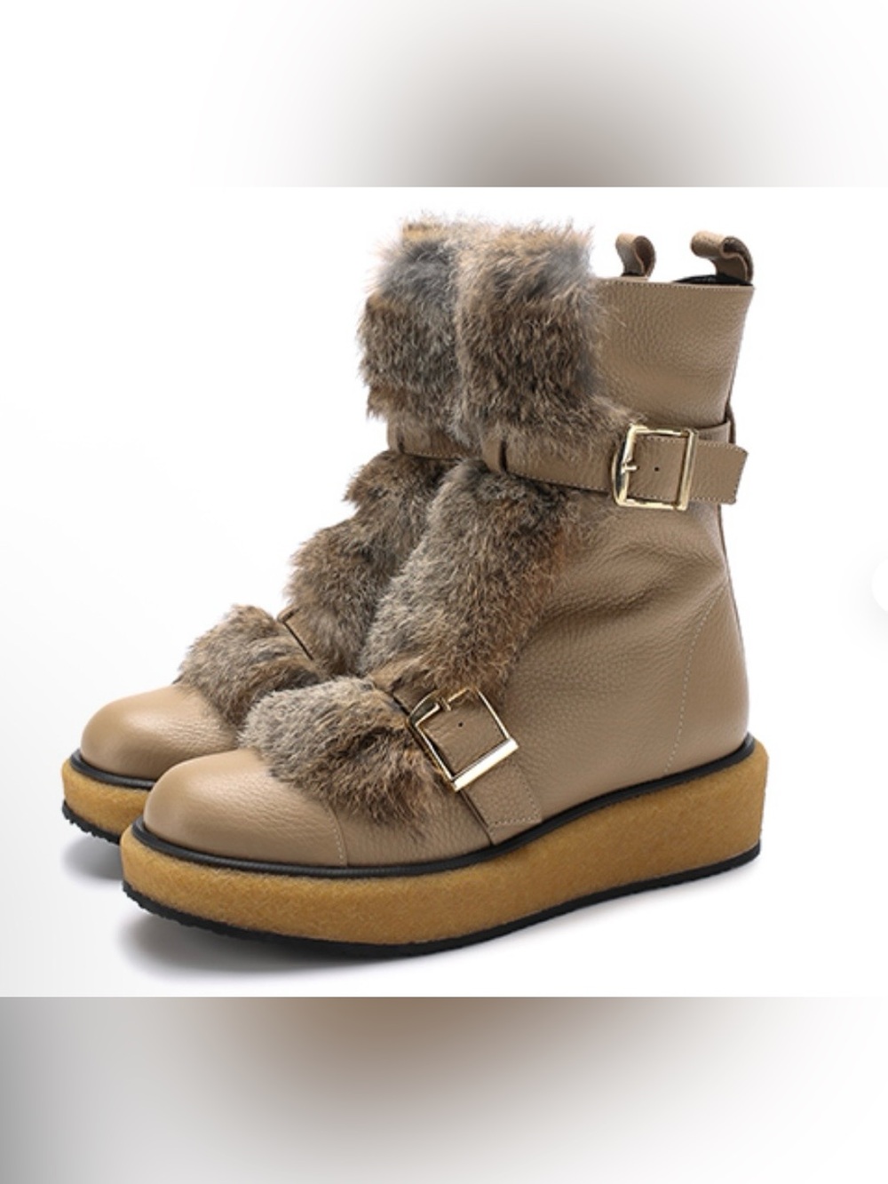 Paloma Barcelo Women’s Taupe Fur Strap Wedge Boots